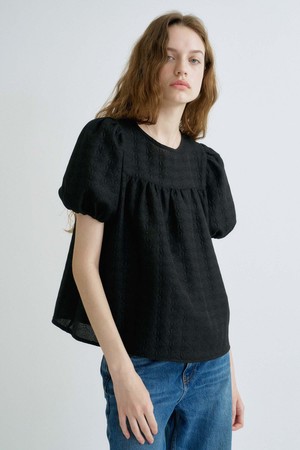 S Jacquard Texture Volume Blouse_Black