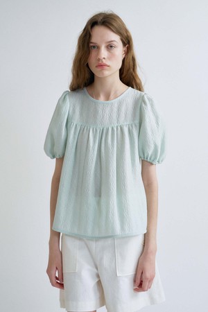 S Jacquard Texture Volume Blouse_Mint