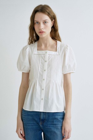 S Square Pin Tuck Blouse_White