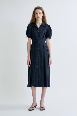 S Feminine Volume Line Dress_Dark Navy