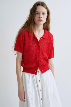 S Charotte Punching Knit Cardigan_Red