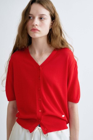 S kylie Linen V Neck Knit Cardigan_Red