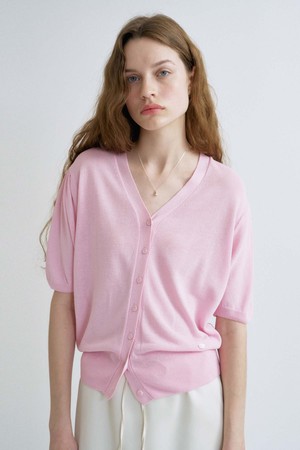 S kylie Linen V Neck Knit Cardigan_Pink