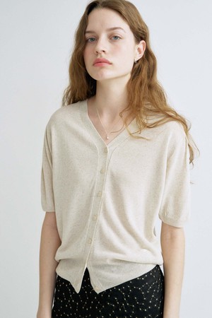 S kylie Linen V Neck Knit Cardigan_Natural