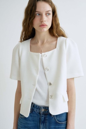 S Square Summer Tweed Jacket_White