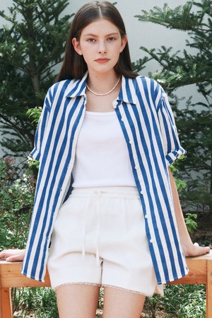 S Loose Fit Stripe Half Shirt_2colors