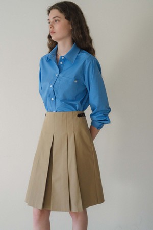 U Pleats Leather Detail Skirt_2colors