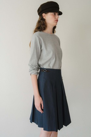 U Pleats Leather Detail Skirt_2colors