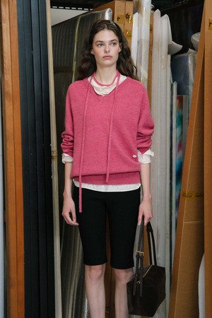 U String Wool V Neck Pullover_Rozy Pink