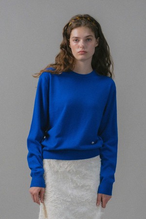 U Wool Stitch Point Crew Neck Pullover_Royal Blue