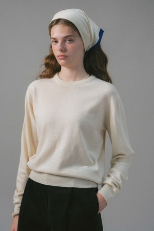 U Wool Stitch Point Crew Neck Pullover_Oat Cream