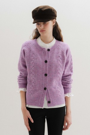 U Bokashi Wool Cable Cardigan_Lilac Breeze