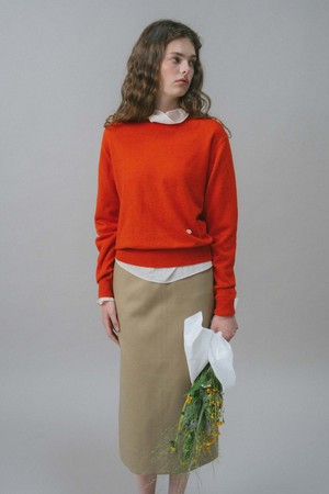 U Wool Stitch Point Crew Neck Pullover_Carrot