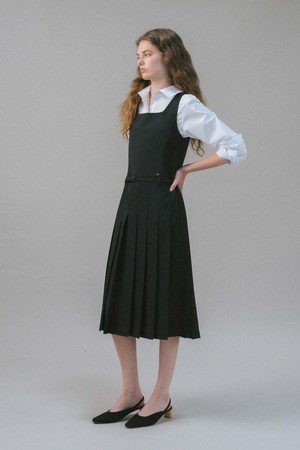 U Belt Pleats Layered Dress_2colors