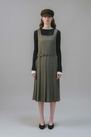 U Belt Pleats Layered Dress_2colors