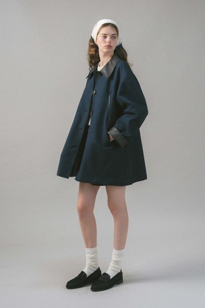 U Manon Leather Half Coat_Navy