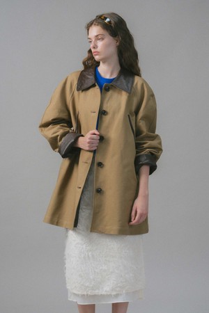 U Manon Leather Half Coat_Khaki Beige