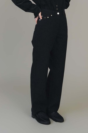 F Fleece Straight Cotton Pants_Black