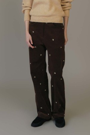 F Flower Needlework Corduroy Pants_Brown