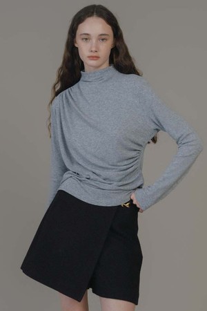 F Half Neck Shirring Long Sleeve_3colors