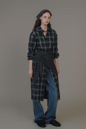 F Soft Touch Check Shirt Dress_Navy