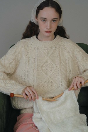 F Fine Wool Cable Knit_Vanilla