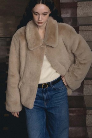 F Fluffy Mink Fur Jacket_Mocha