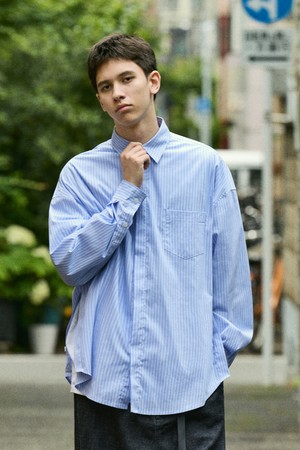미니멀프로젝트 미니멀 오버핏 히든 플라켓 슬릿 스트라이프 셔츠 MLS218 / 2color