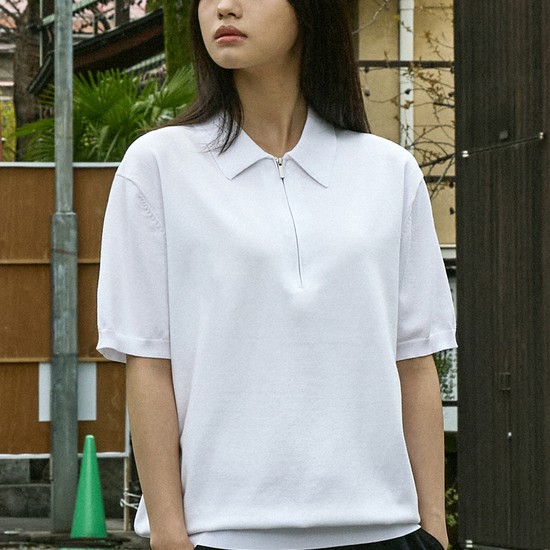 린넨 라이크 쿨 드라이 하프 집업 카라 반팔 니트 MNT112 / 7color