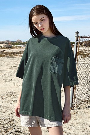 아웃포켓 슬램로고 패치 피그먼트 반팔 티셔츠 FST734 / 3color