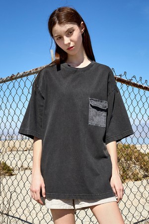 아웃포켓 슬램로고 패치 피그먼트 반팔 티셔츠 FST734 / 3color