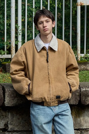 슬로우 레코드 보아 카라 데님 봄버 자켓 MJK129 / 2color