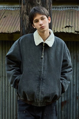 슬로우 레코드 보아 카라 데님 봄버 자켓 MJK129 / 2color