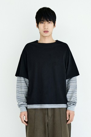 크롭 스트라이프 레이어드 티셔츠 FLT133 / 3Color