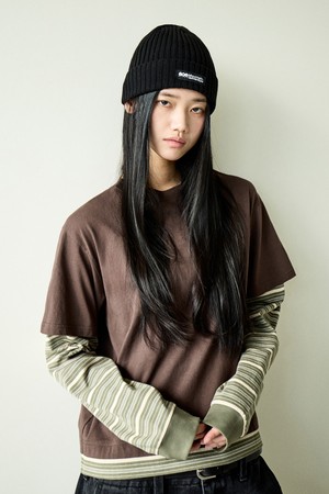 크롭 스트라이프 레이어드 티셔츠 FLT133 / 3Color