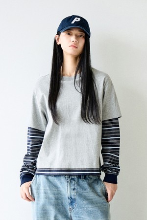 크롭 스트라이프 레이어드 티셔츠 FLT133 / 3Color