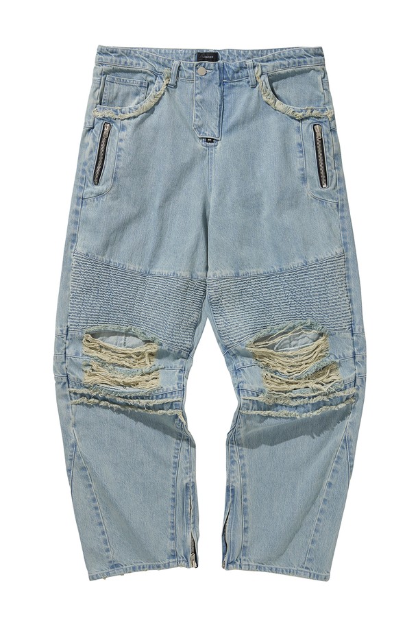 LIBEREKOREA - 데님 - DENIM BIKER BAGGY PANTS / BULE