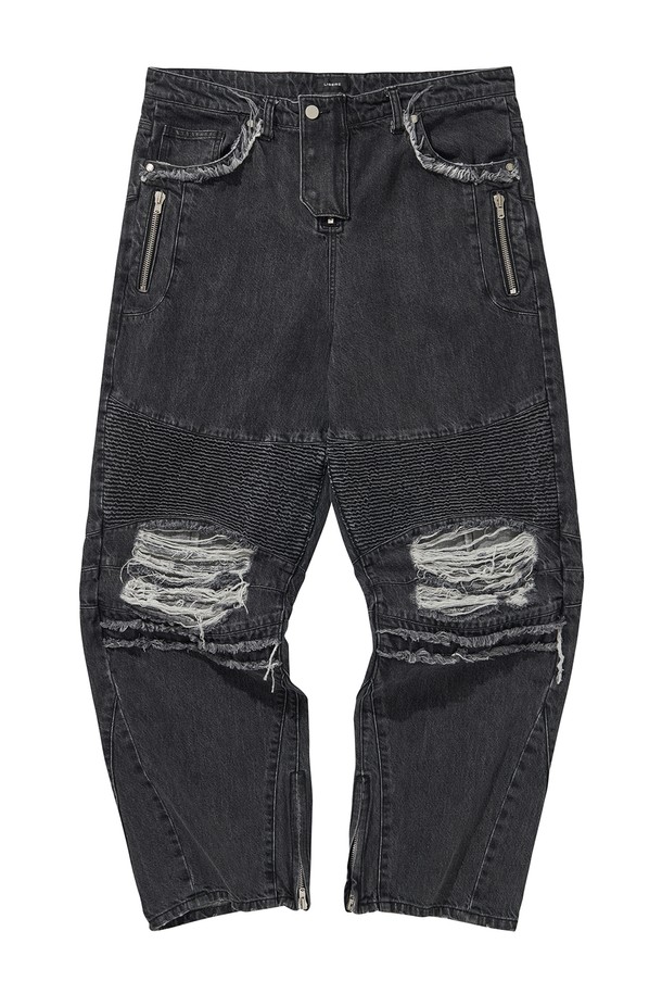 LIBEREKOREA - 데님 - DENIM BIKER BAGGY PANTS / BLACK