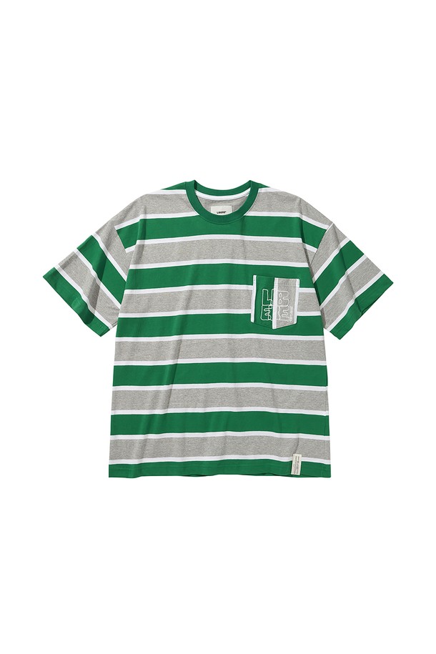 LIBEREKOREA - 반팔티셔츠 - BORDER POCKET SS TEE / GREEN