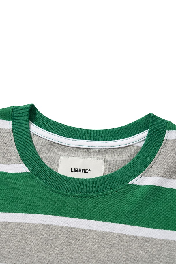 LIBEREKOREA - 반팔티셔츠 - BORDER POCKET SS TEE / GREEN