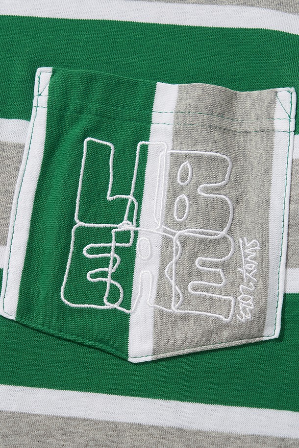 LIBEREKOREA - 반팔티셔츠 - BORDER POCKET SS TEE / GREEN