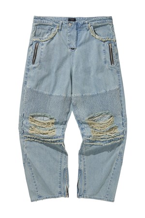 DENIM BIKER BAGGY PANTS / BULE