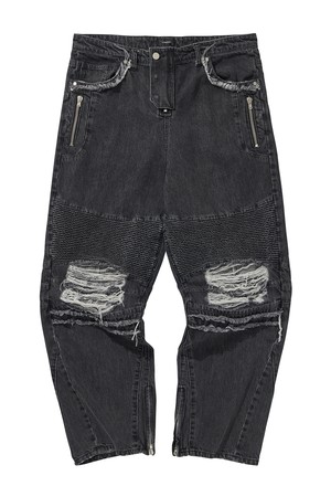 DENIM BIKER BAGGY PANTS / BLACK