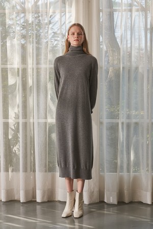 [21FW] CASHMERE 100% HIGH NECK DRESS (GREY)