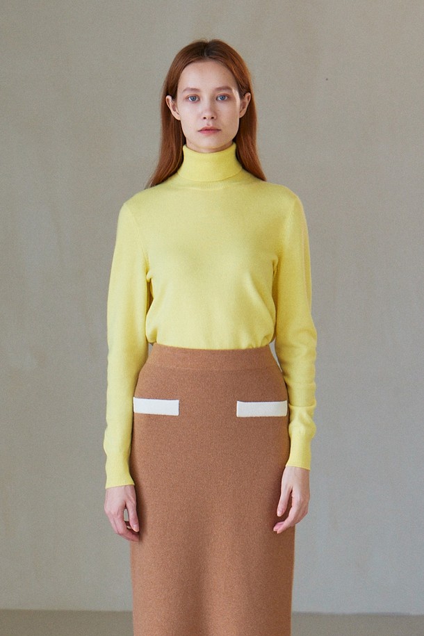 CALLAITE - 터틀넥 - [22FW] CASHMERE 100% HIGH NECK PULLOVER (YELLOW)