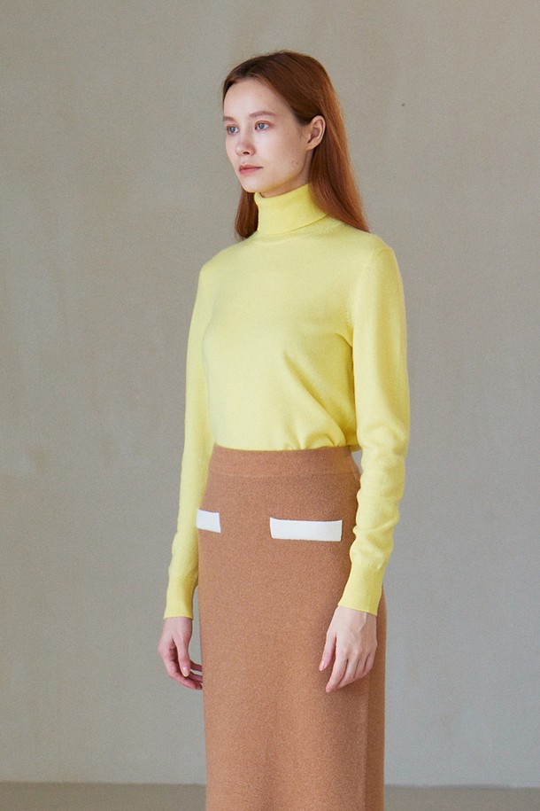 CALLAITE - 터틀넥 - [22FW] CASHMERE 100% HIGH NECK PULLOVER (YELLOW)