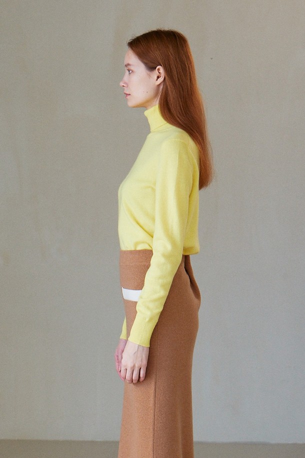 CALLAITE - 터틀넥 - [22FW] CASHMERE 100% HIGH NECK PULLOVER (YELLOW)