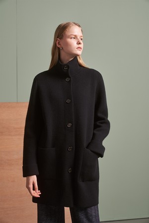 [21FW] CASHMERE 100%  HIGH NECK COAT ( BLACK )