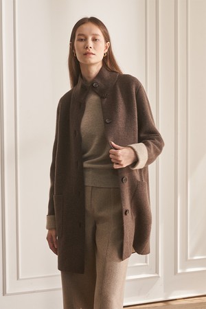 [21FW] CASHMERE 100%  HIGH NECK COAT ( BROWN )