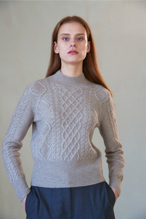 [22FW] CASHMERE 100% MOCK NECK CABLE KNIT TOP (4COLOR)